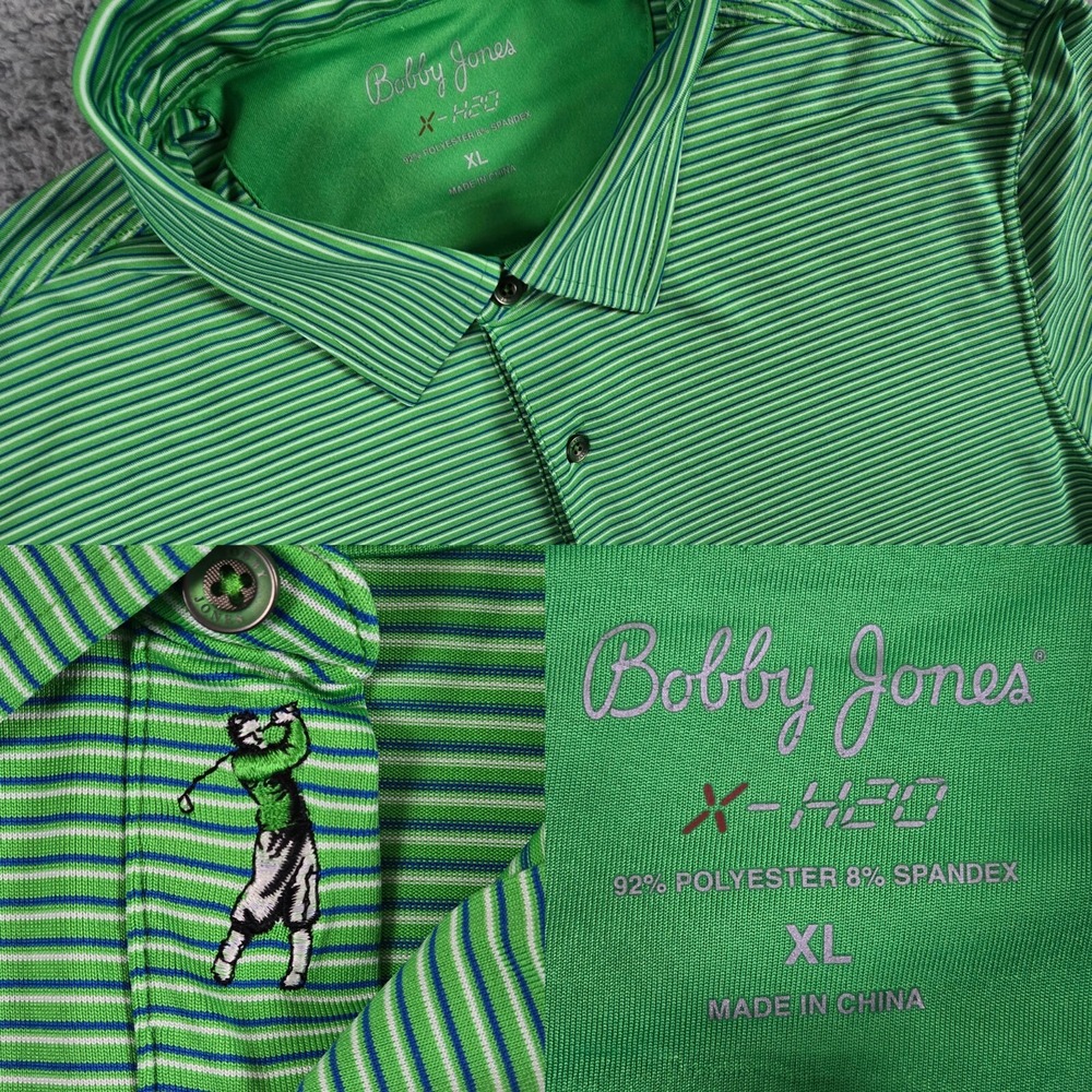 Bobby Jones Golf Polo X H20 Mens XL Stripe Performance Stretch Short‎ Sleeve